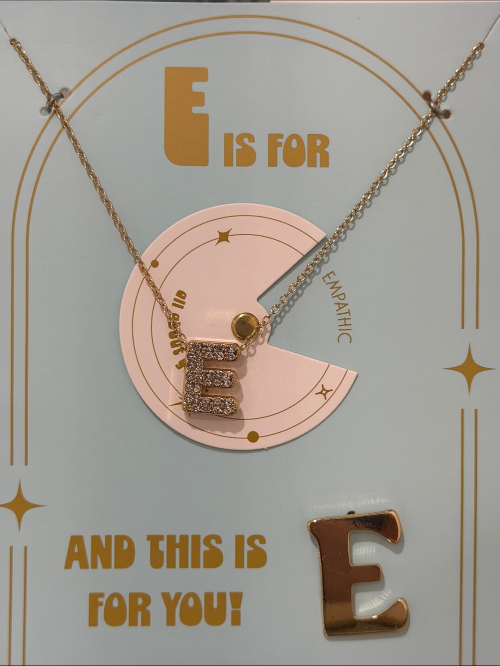 E is For Elegant Gold-Tone Initial 'E' Pendant Necklace and Pin